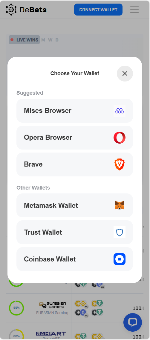 Wallet connection dialog on Mobile